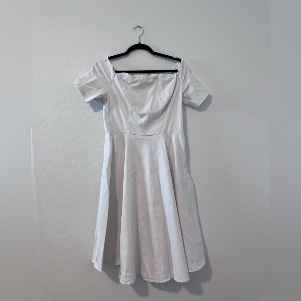 Classic White Aline Dress - Short Sleeve with Scallop Detailing